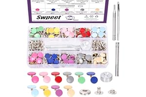 Swpeet 100 Sets 1.25cm - 1/2 inch 10 Colors Metal Snaps Buttons with 4Pcs Fixing Tools Assortment Kit, Clothing Snaps Kit for