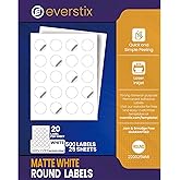 Everstix Printable Round Labels, 1.5" Diameter, 25 Sheets, 500 Matte White Customizable Stickers, Laser/Inkjet Compatible