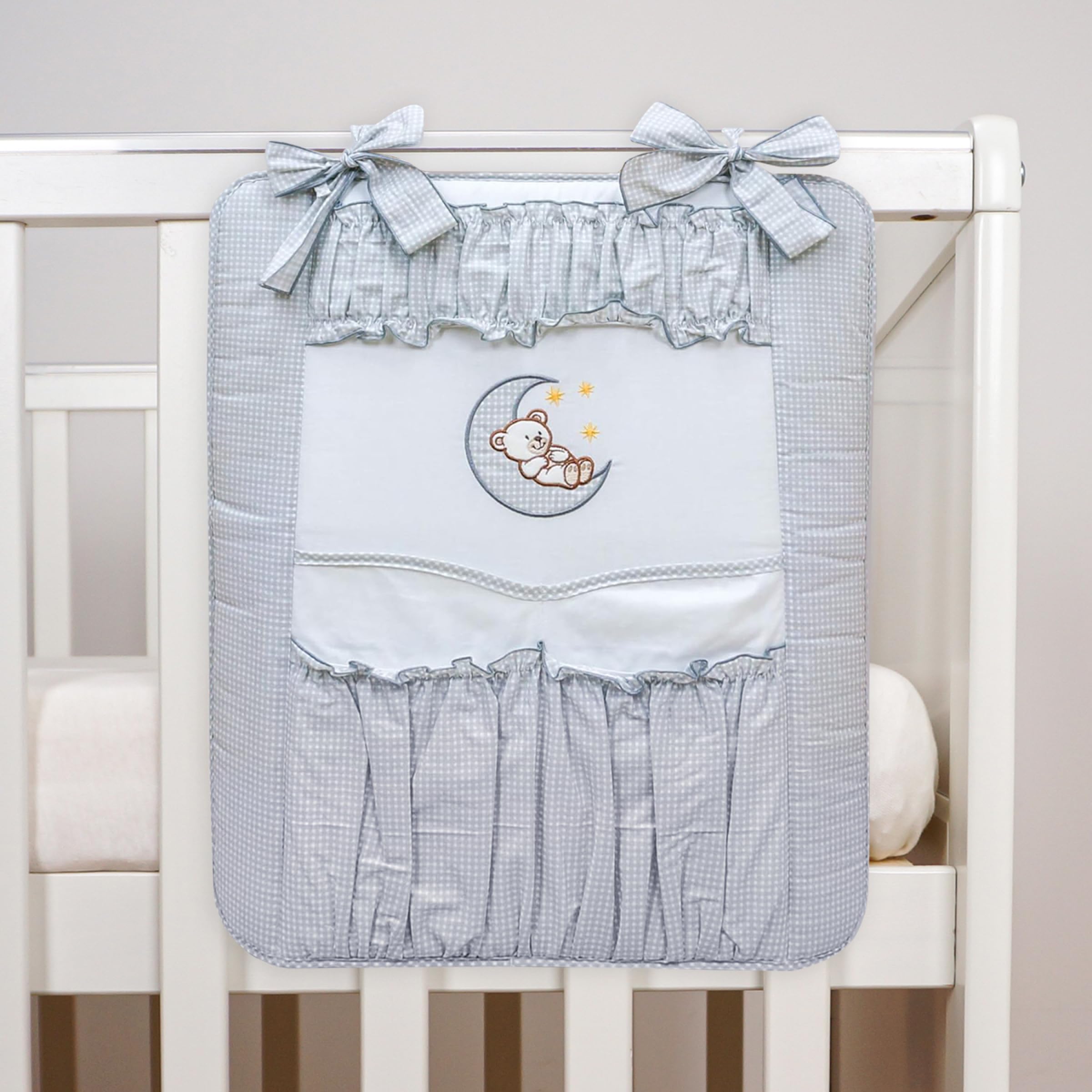 Nursery Baby Cot Tidy Organiser with Pockets for Cot Bed (Moon Grey)