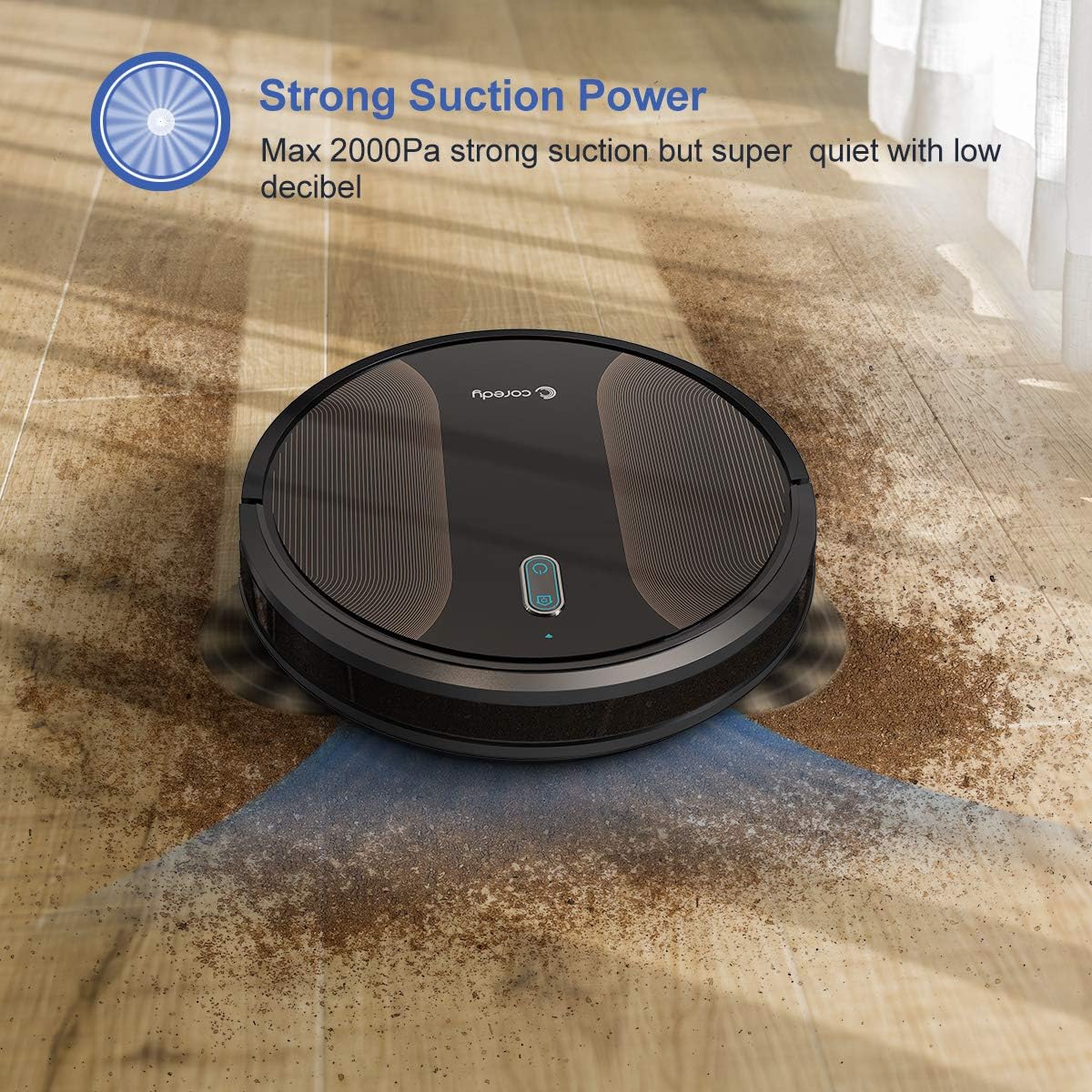 Coredy R580 Robot Vacuum Cleaner, Wi-Fi, App Controls, Work with Alexa, Sweep and Mop, 2000pa Strong Suction, Virtual Boundary Supported, Slim, Quiet Robotic Vacuum Cleaner Cleans Hard Floor to Carpet -