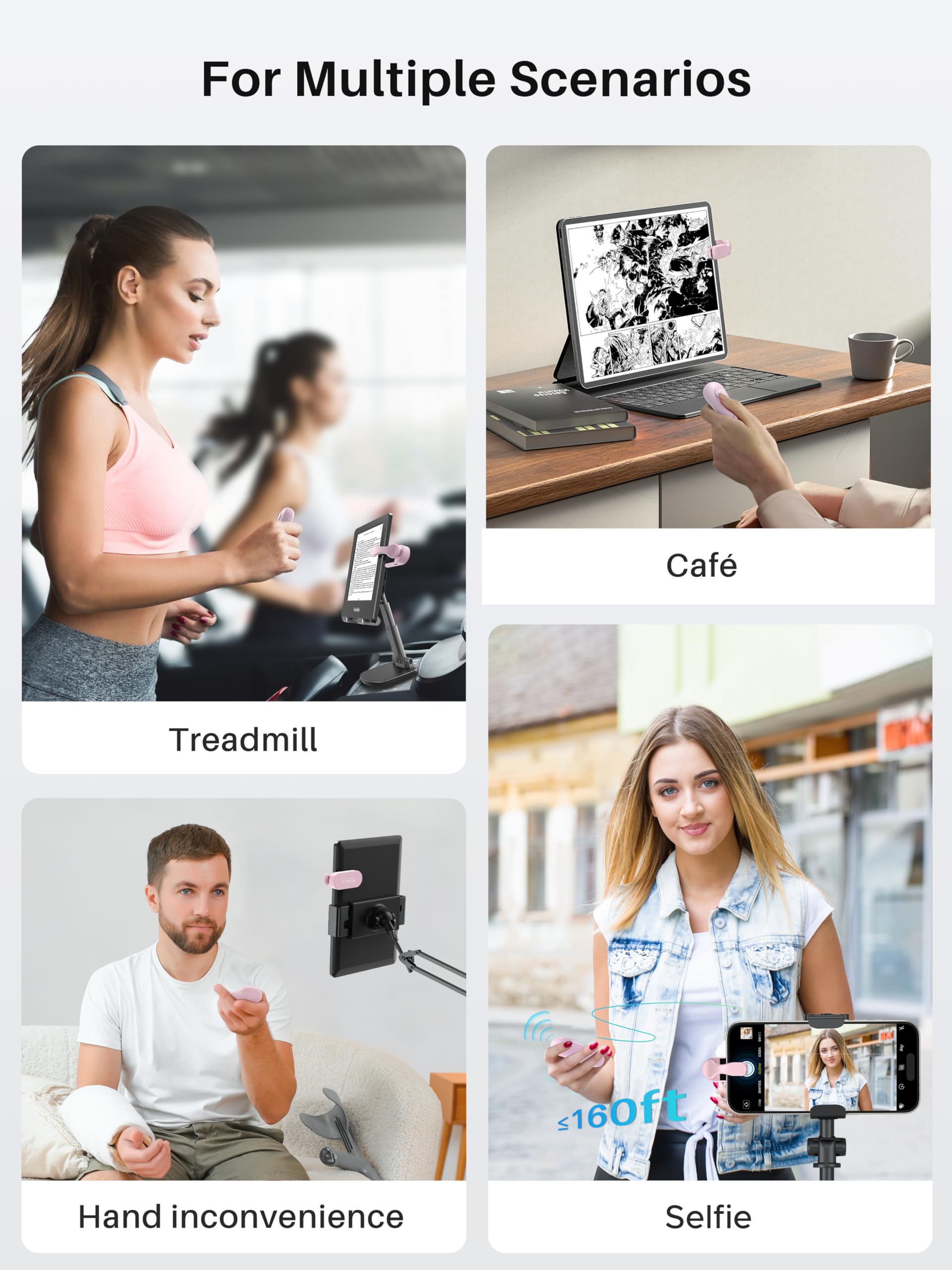 Page Turner for Kindle with Case, 2025 New Remote Control Page Turner for Kindle Paperwhite Oasis, Clicker Accessories for Reading Novel/Comic, Compatible with iPhone, Kobo, iPad, Android Tablet-Pink