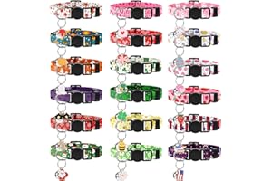 GUIQULAI 18 Pcs Holiday Cat Collars Valentines Cat Collars with Bell Adjustable Breakaway Kitten Collar with Plastic Buckle for Holiday Pet Cat Costume,Multicolor