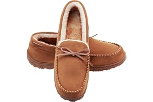 LA PLAGE Men's Moccasin Slippers Memory Foam Warm Plush House Slippers, Indoor Outdoor Comfortable Winter House Shoes