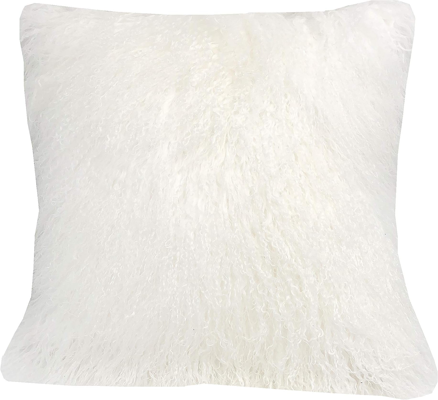 RoseFeather Luxurious Mongolian Lamb Wool Cushion Cover, Curly White Fur Pillowcase, 45x45cm