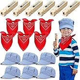 Lenwen Train Conductor Costume Kit Kids Include Train Engineer Hat Wooden Whistle Red Paisley Bandana for Career Day Cosplay