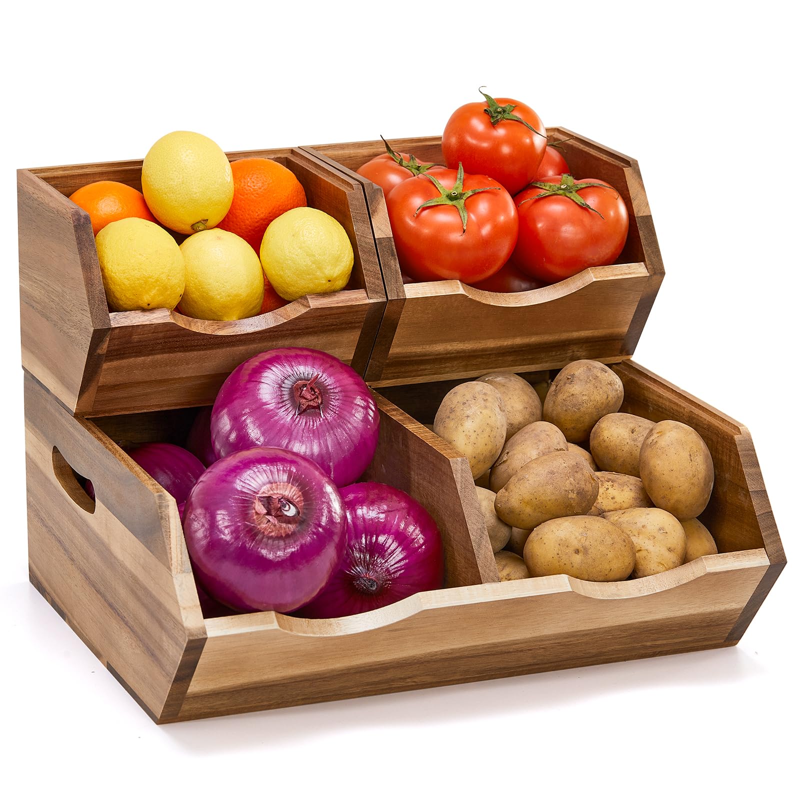 Photo 1 of ICOHOT Acacia Wood Pantry Storage Bins, Stackable Storage Baskets Potato and Onion Storage Bins, Pantry Organizer Wooden Baskets Organization and Storage, Set 3 Pieces