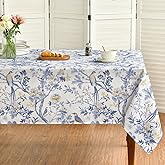Horaldaily Chinoiserie Tablecloth 60x84 Inch Rectangular, Seasonal Modern Peacock Flower Pompon Fall Washable Seasonal Table Cover for Party Picnic Dinner Decor