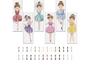 FREEBLOSS 6 Set Cross Stitch Kits With Instructions - Bookmark Making Kit for Beginners - Cartoon Ballerina Pattern Punch Nee