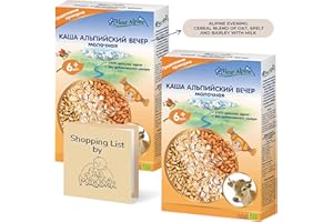 Fleur Alpine Organic Baby Oatmeal Bundled. Includes Two 7 Oz each Box of Evening Wholewheat for 6+ Months Old Baby Cereal Containing 100% Organic Barley, Wheat and Oatmeal for Baby. And a Modovik Shopping List.