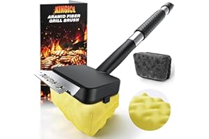 KINGIOL Grill Brush for Outdoor Grill - Bristle Free Grill Cleaner Brush, BBQ Brush with Durable Scraper for Cast Iron or Stainless-Steel Grates, 2 Replaceable Heat-Resistant Heads (Grill Brush Yellow)