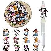 SALUOKE 12pcs Cow Silicone Focal Beads for Pens Making Beads for Keychain Shape for Bracelet Necklace Crafts (Cow)