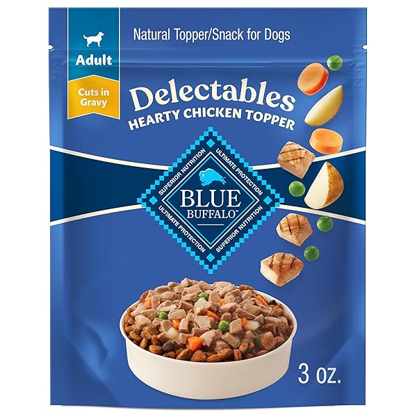 BLUE BUFFALO DELECTABLES NATURAL WET DOG FOOD TOPPERS, TASTY CHICKEN CUTS IN GRAVY, 3-OZ. (24 POUCHES)