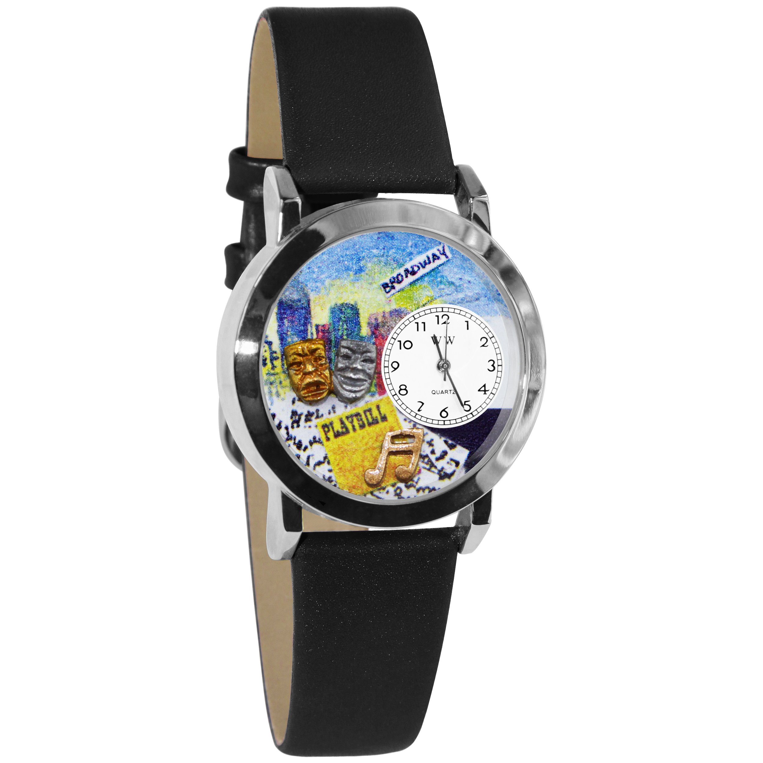 Whimsical Watches Drama Theater Royal Blue Leather and Silvertone Unisex Quartz Watch with White Dial Analogue Display and Multicolour Leather Strap S-0420003