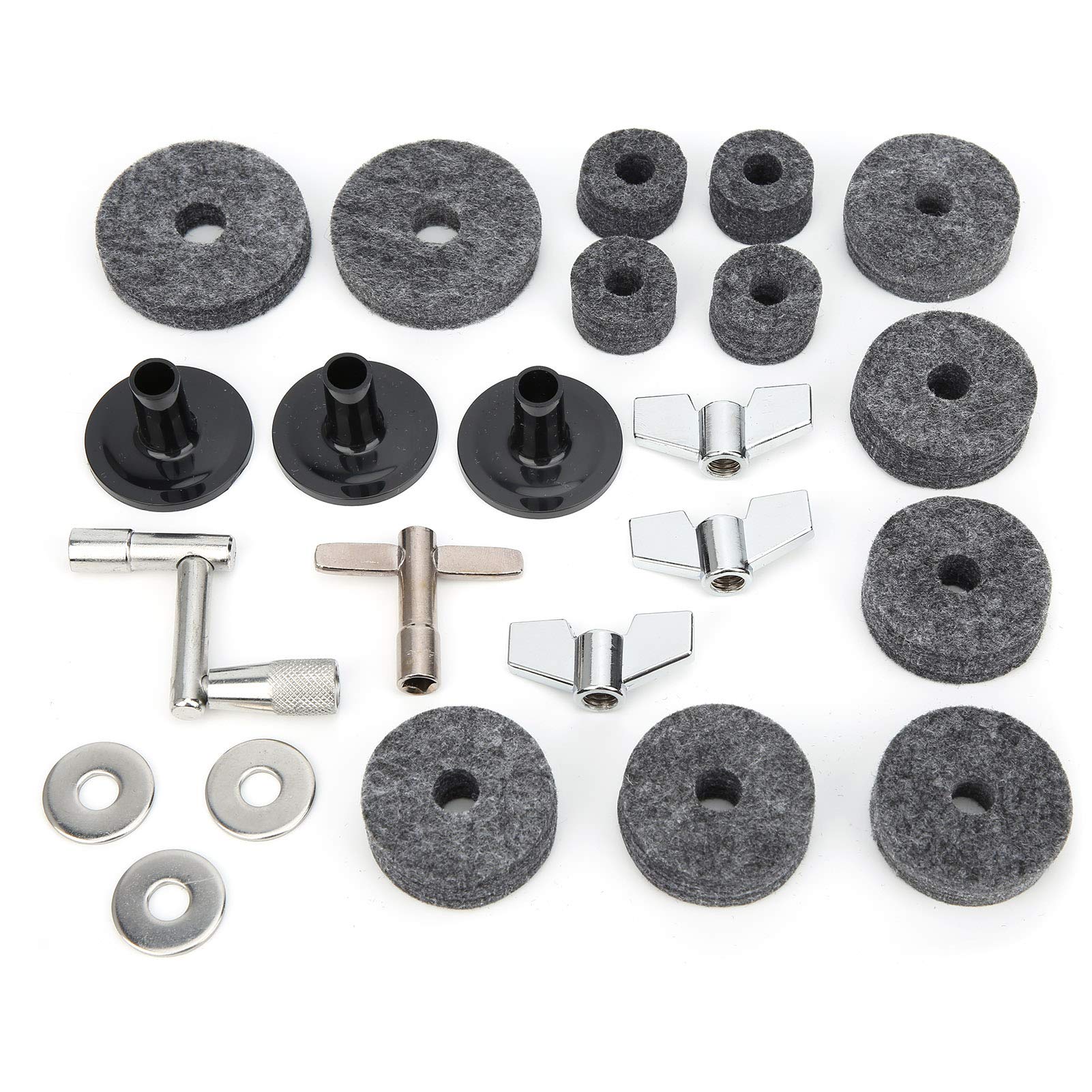 VGEBY 23Pcs Cymbal Felts,Drum Felt Pad Cymbal Felt Hi Hat Cup Felt Cymbal Sleeves Kit Non-Slip with Base Wing Nuts Washer Percussion Accessories (gray) Playing Accessories Musical Instrument