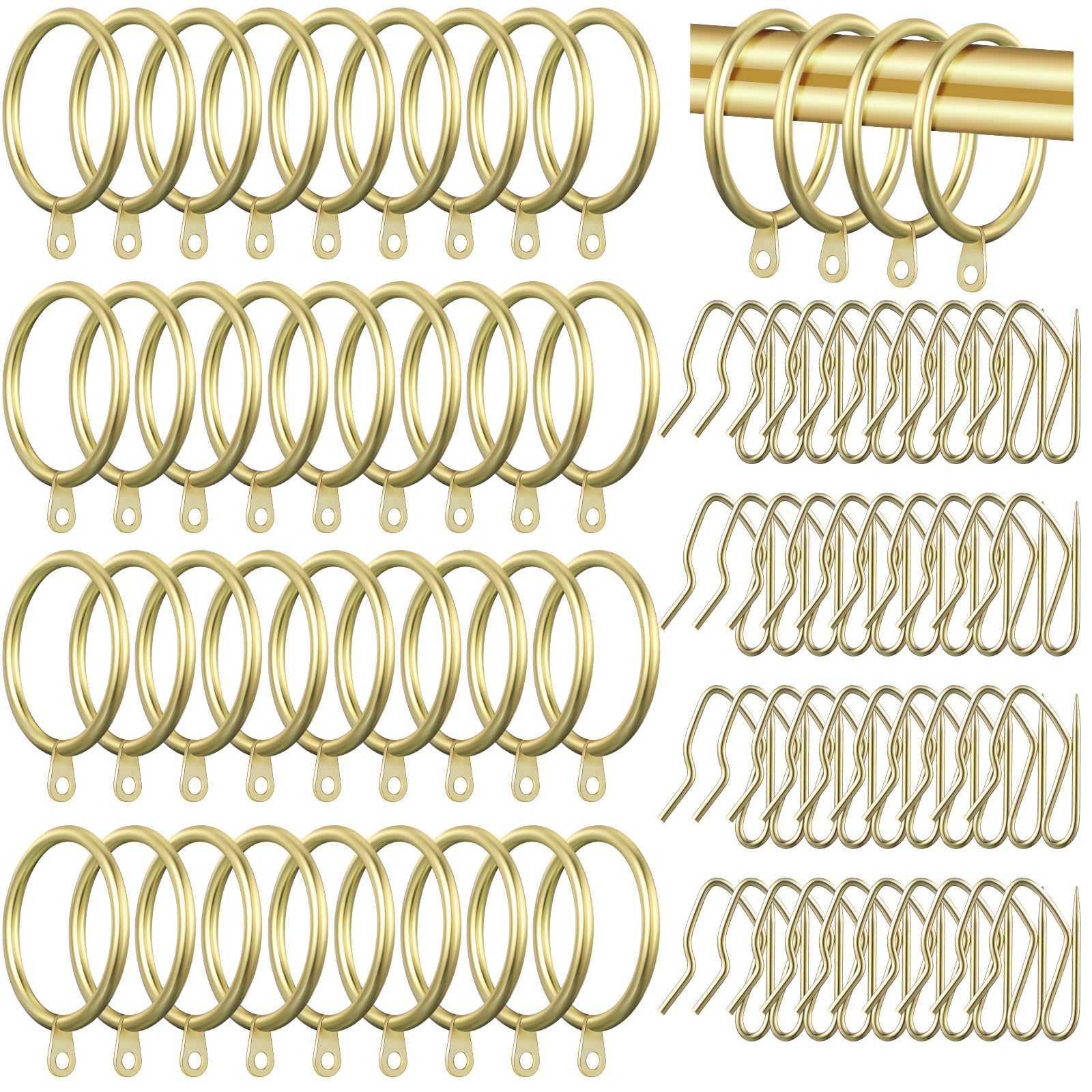 Photo 1 of DoubleFill 40 Pieces 2 Inch Inner Diameter Metal Curtain Rings with Eyelets Drapery Rod Rings Decorative Compatible with up to 1 1/2" Drapery Rod(Gold)