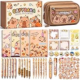 Kid School Supplies for Girl Age 5 6 7 8-12 13 14 Year Old, 36PCS Kawaii Tween Teen Girl Birthday Valentines Gift Cute Capybara Stationery Set w/Pencil Case Gel Pen Pencil Sticker Notebook Sticky Note