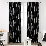 Deconovo Blackout Curtains 66 x 72 Inch Wave Foil Printed Room Darkening view 2