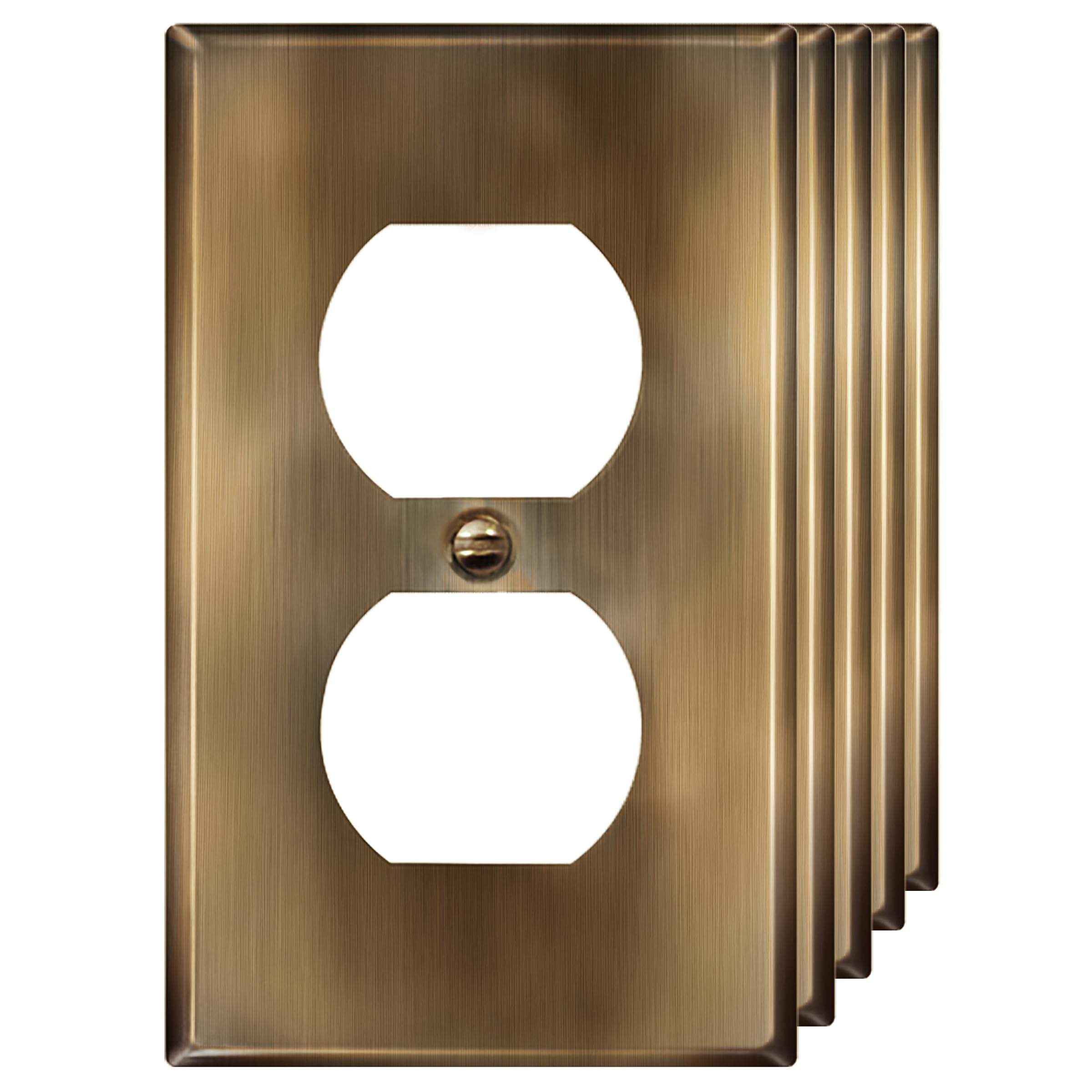 Photo 1 of ENERLITES Duplex Receptacle Outlet Metal Wall Plate, Stainless Steel Outlet Cover, Corrosion Resistant, Standard Size 1-Gang 4.50" x 2.76", Stainless Steel 201, 7721-AB-5PCS, Antique Brass, 5 pack