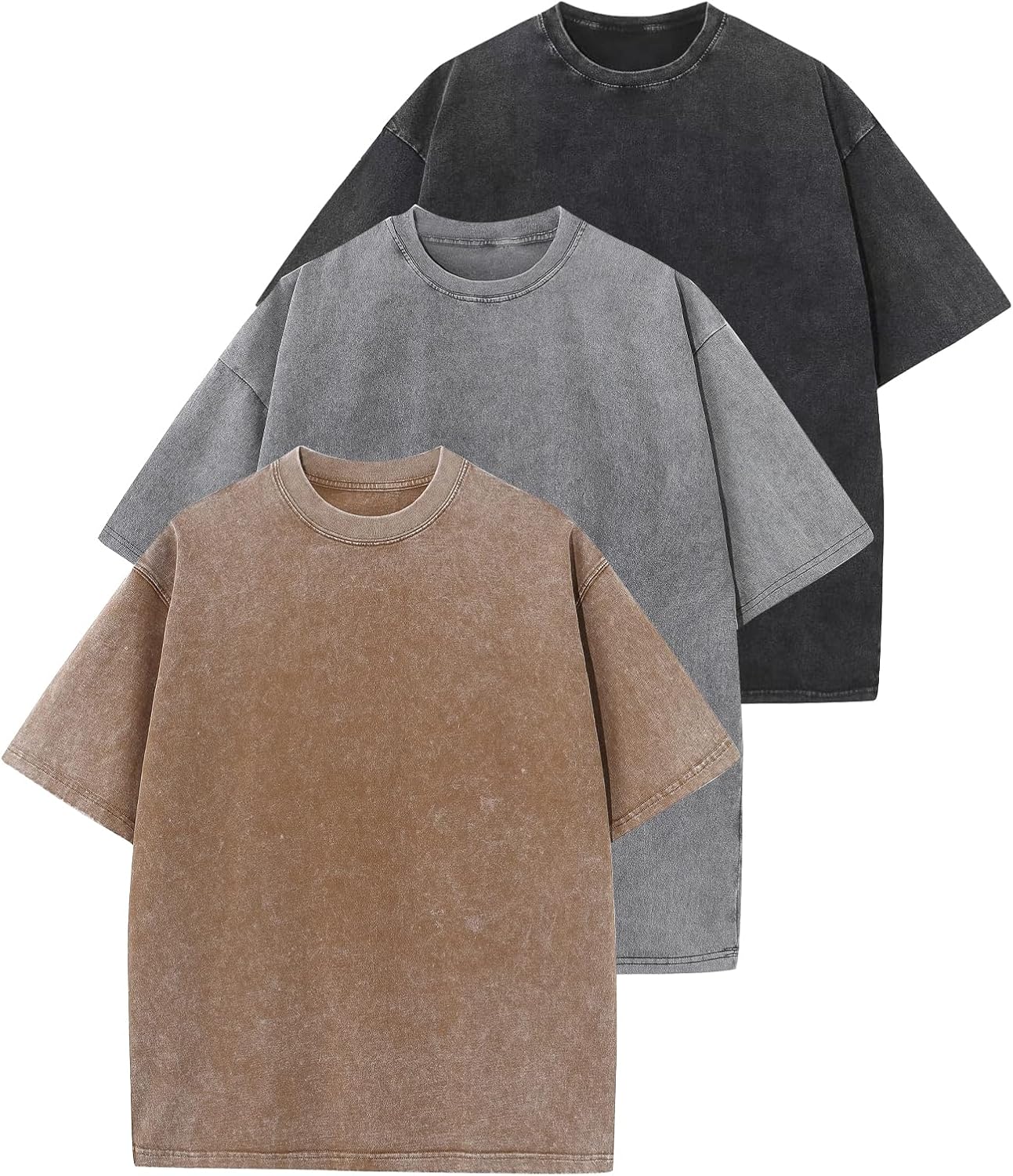 3er Pack Herren Oversize Vintage T-Shirts - Loose Fit Freizeit Kurzarm Oberteile - Bild 34 von 103