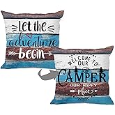 MIXDING Rustic Welcome to Our Camper Let The Adventure Begin Throw Pillow Cover Pillowcase 18x18 Inch (Reversible) Decor, Camping Rv Farmhouse Sofa Bed Bedroom Home Decoration