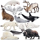 TOYMANY 12PCS Large Polar Animals Figurines, Plastic Arctic Animal Toy Preschool Set Includes Polar Bear,Caribou,Whales,Walru
