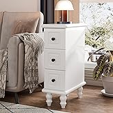 MVPSONAG Solid Wood End Table, White Narrow Side Table with Drawers, Small Nightstand Skiny Beside Table for Small Space, Liv
