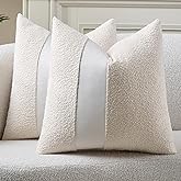 Pack of 2 Faux Leather Boucle Throw Pillow Covers 18"x18" Cream Chic Accents Textured Square Decorative Pillow Cases for Living Room Couch Bed Farmhouse Boho Home Decor