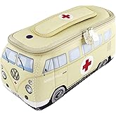 BRISA VW Collection - Volkswagen Neoprene Universal Makeup Cosmetics Toiletry Travel Pharmacy Bag in T1 Bus Design (Ambulance/Beige) (Small (9.1 x 4.3 x 3.1 inches))