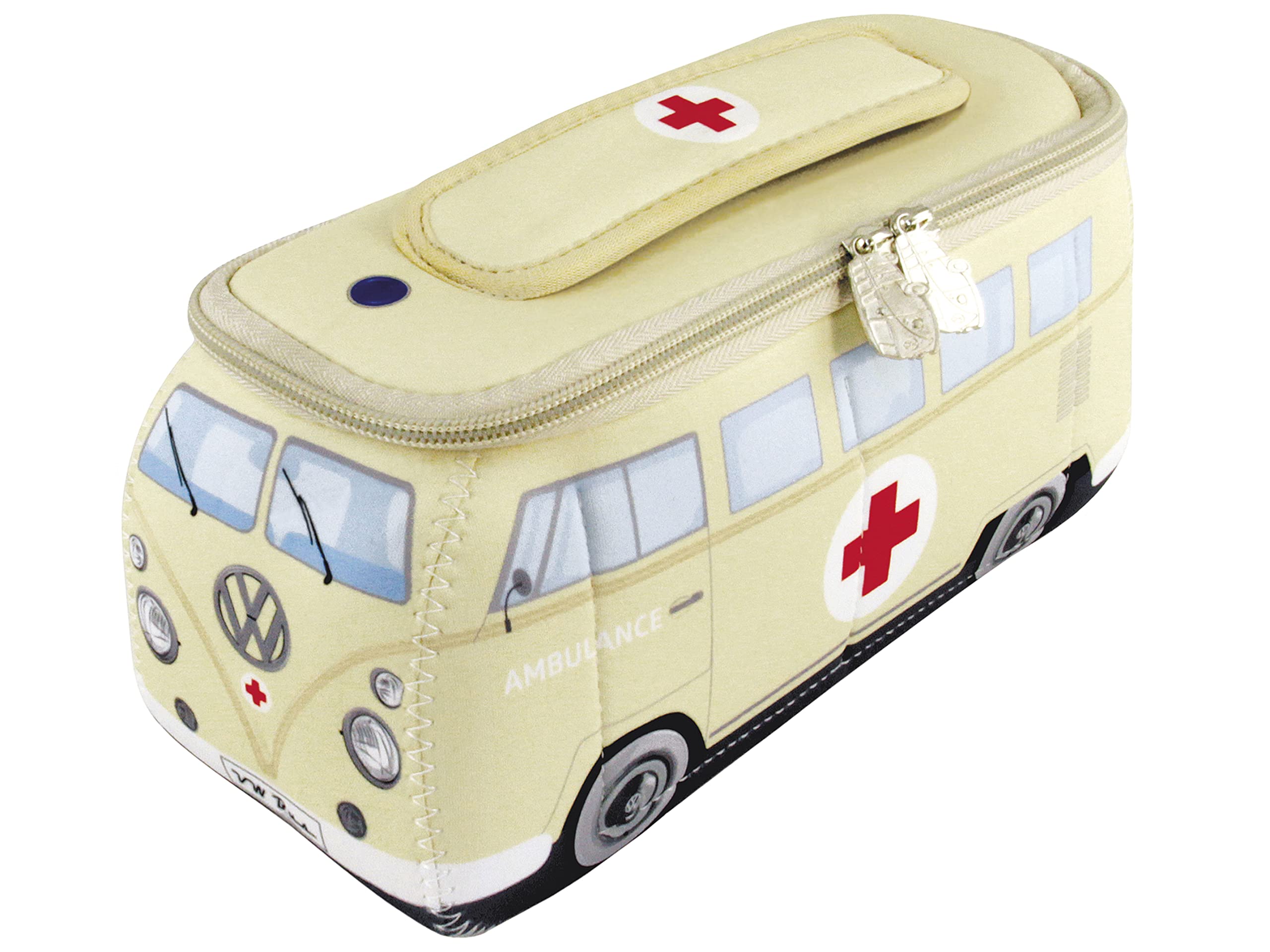 BRISA VW Collection - Volkswagen Neoprene Universal Makeup Cosmetics Toiletry Travel Pharmacy Bag in T1 Bus Design (Ambulance/Beige/Small)