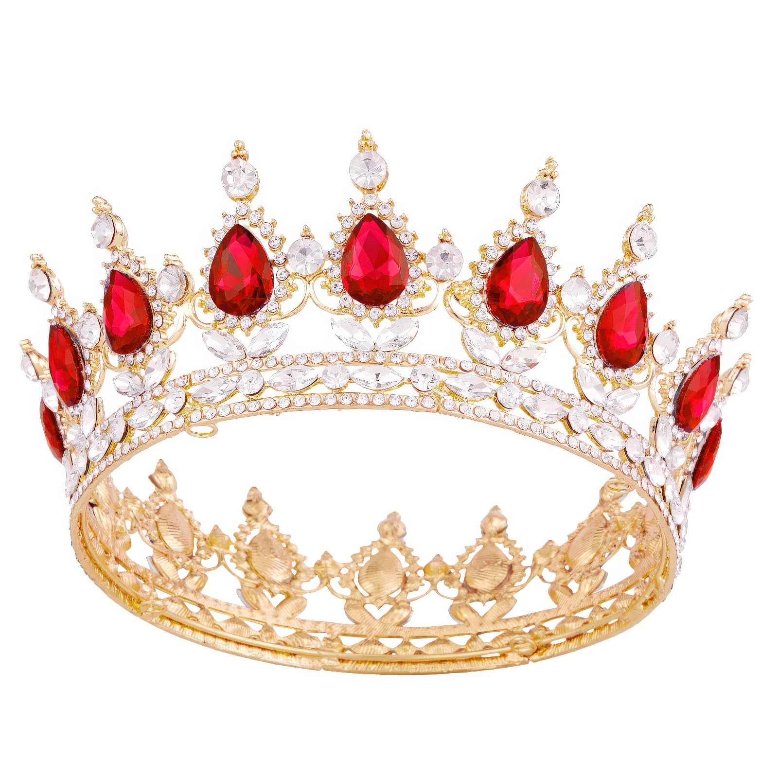 Crowns for Women, Vofler Queen Tiara Baroque Vintage Gold Ruby Red Crystal Rhinestone Headband for Lady Girl Bridal Bride Princess Prom Birthday Wedding Pageant Prom Homecoming Halloween Costume Party