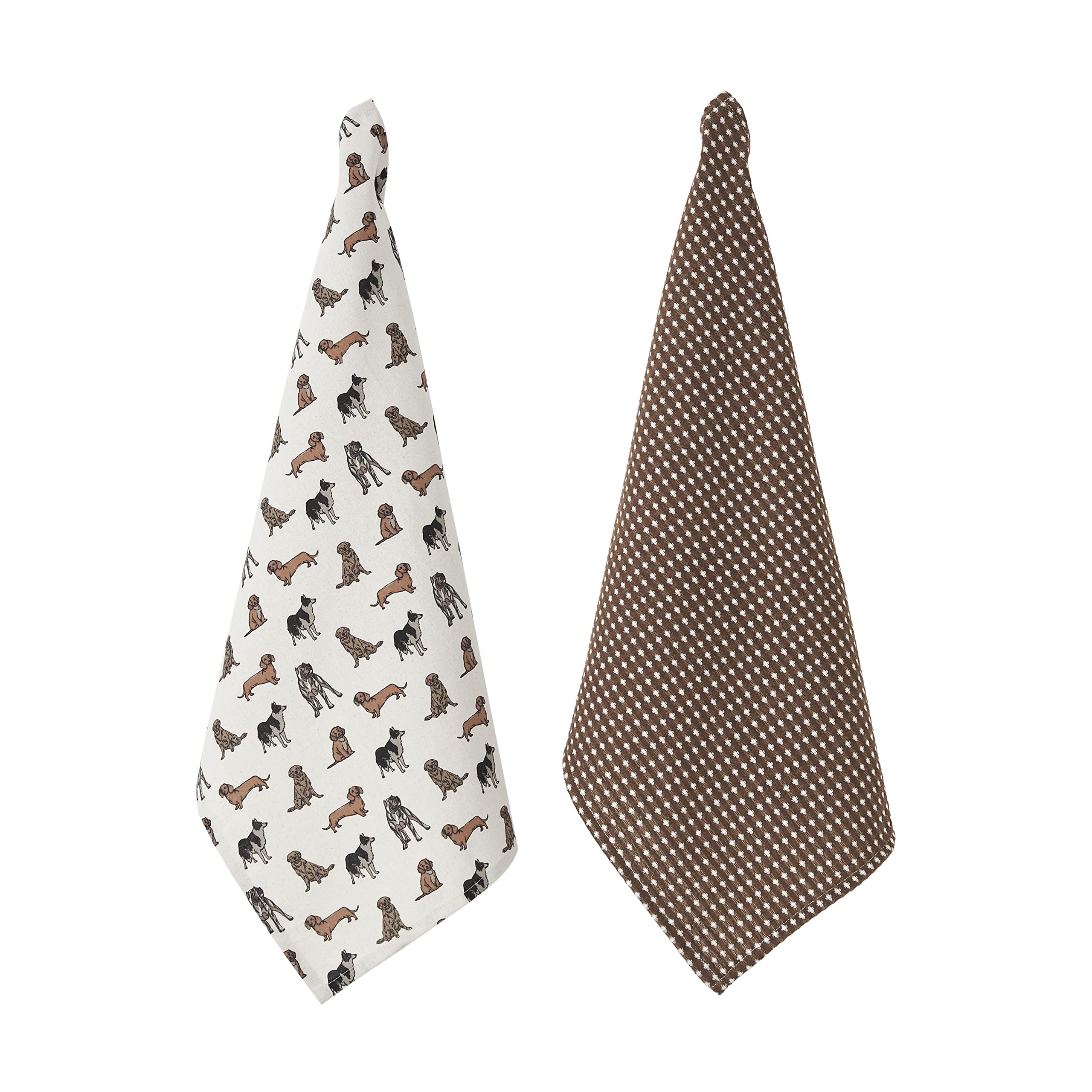 Penguin Home Set of 2 Recycled cotton Tea Towels, Eco Friendly Sustainable Kitchen Towels, White & Mustard YD Waffle Print Size - 50x70 cm Colour - Grey,Brown & Mustard Dish Towels