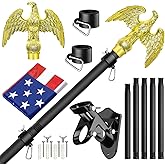 Flag Pole for Outside House, Outdoor Black Heavy Duty Porch 6 FT Flag Pole Kit, for Residential or Commerical, Tangle Free Flagpole (Include American 3 X 5 Flag, Wall Mount Holder, Eagle Shaped Head)