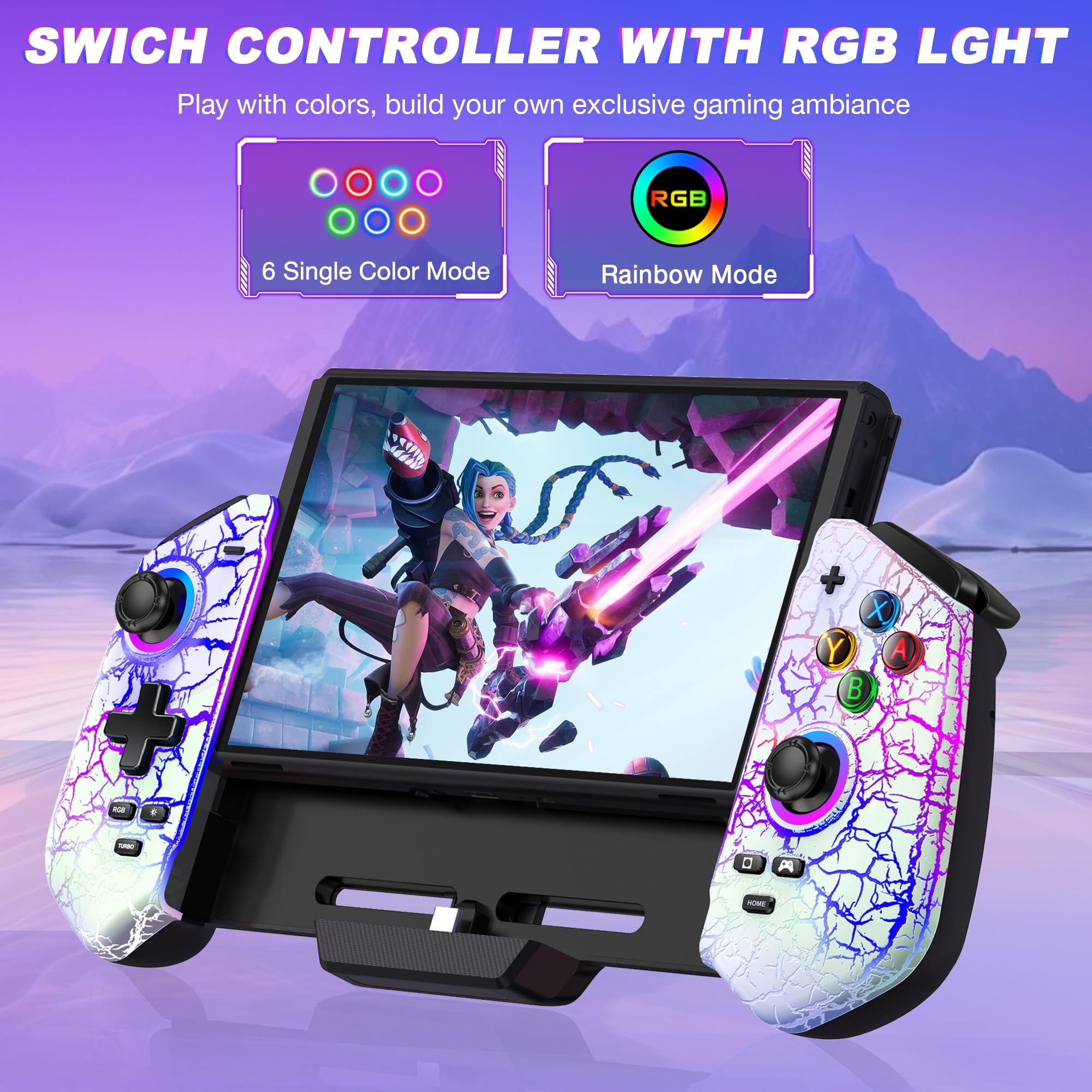 CYOYPPY Switch Controller Compatible with Nintendo Switch/OLED - USB-C Plug & Play Switch Pro Controller Handheld Mode, One-Piece Joypad Controller with Hall Joystick/RGB/4 Game Slot/Dual Motor