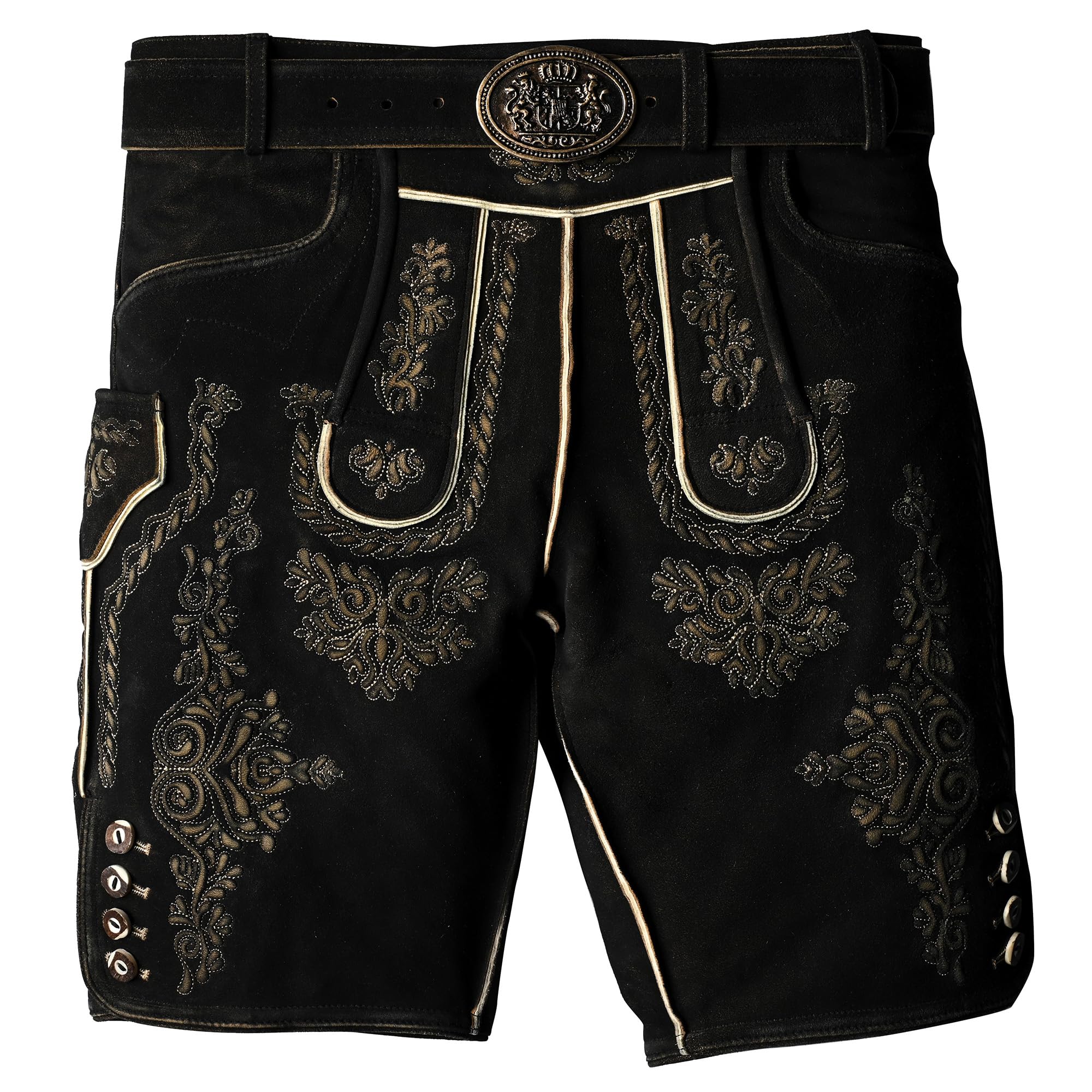 Photo 1 of ***SEE NOTES*** AlpsOak Lederhosen Men - Authentic German Bavarian and Oktoberfest Costume for Men - Genuine Leather (US, Waist, 42, Regular, Forest Black)