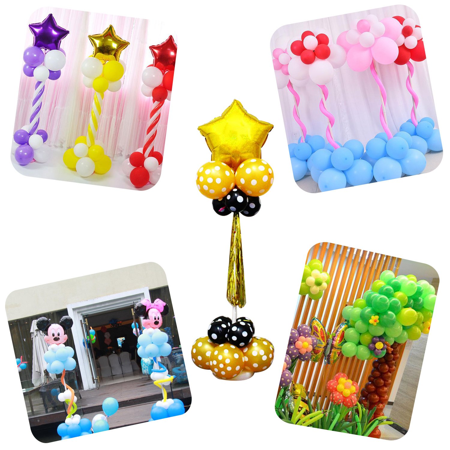 2 Set Balloon Column Kit Base Stand and Pole 61 inch Height [2018 UPGRADE] + 30Pcs Balloon Rings, Balloon Tower Decoration for Birthday Party Wedding Party Event Decorations
