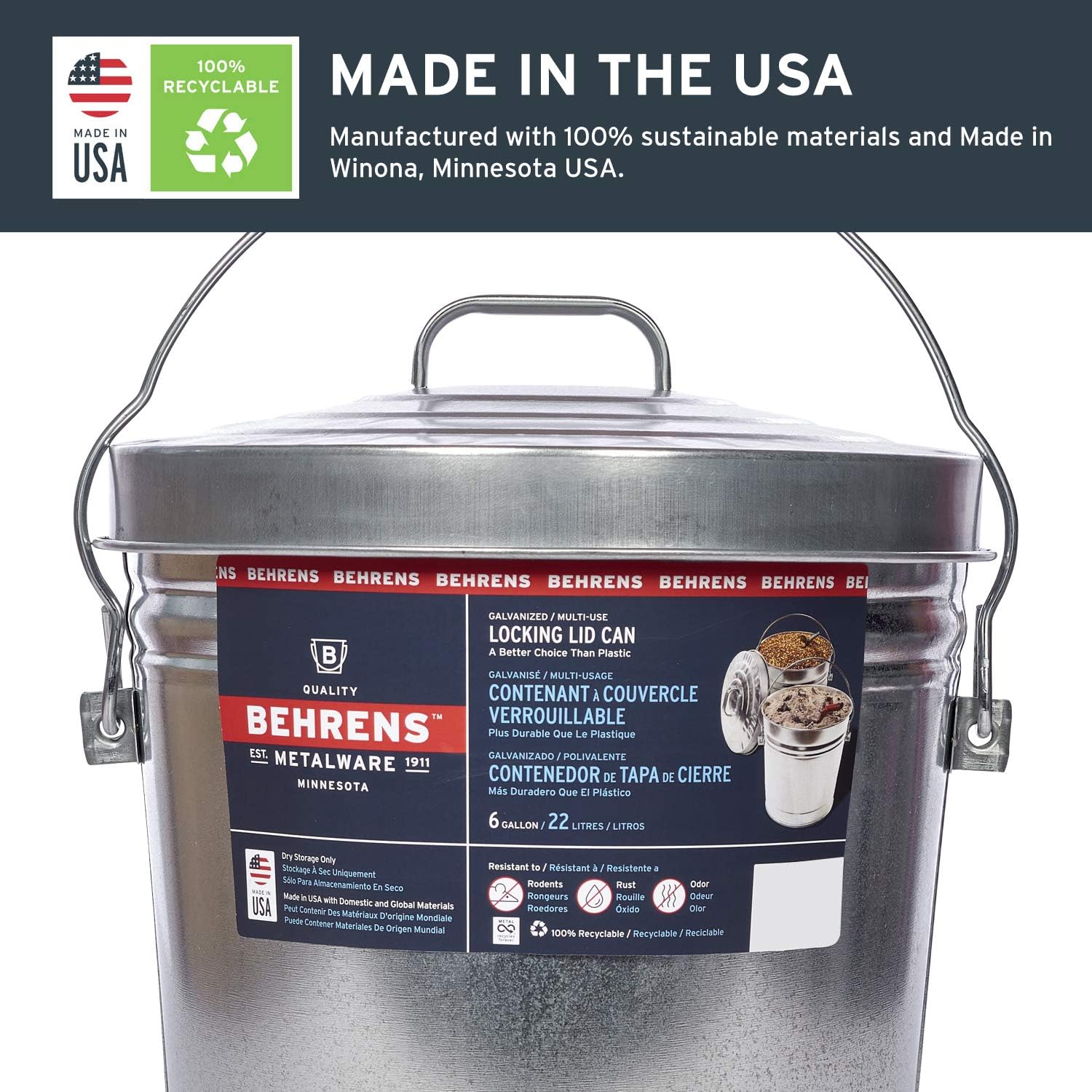 Behrens Galvanized Steel Can with Locking Lid 6 Gallon: Garden & Outdoor