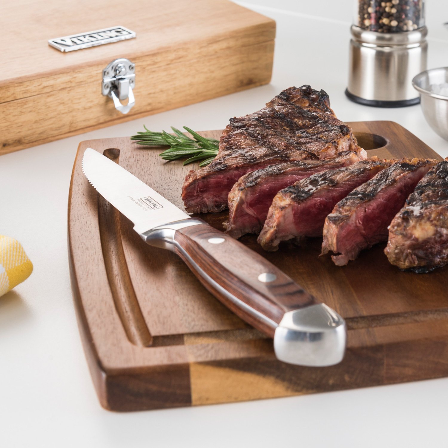 Viking Culinary High Carbon German Steel Pakka Wood Handle Steak Knife Set, 6 Piece, Red