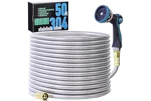 Numwot 50FT Garden Hose, 304 Stainless Steel Water Hose, Flexible with a 10-Mode Nozzle Sprayer, No Kink, Lightweight, Puncture Proof, Ideal for Yard, Lawn, Outdoor, 5/8" Outside Diameter