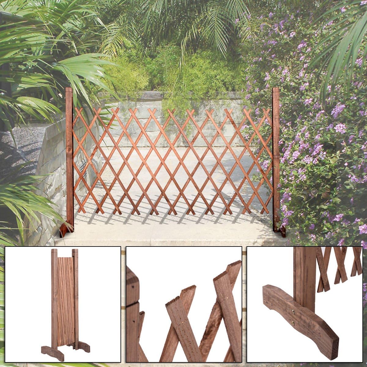 expanding portable fence wooden screen pet gate kid safety dog lawn patio garden