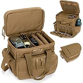 GOBUROS Tactical Gun Range Bag with 3 Pistols Capacity and TSA Lock, Gun Duffle Bag with 2 Small Pistol Cases and 12x Magazine Slots, Multi-Pockets for Hunting and Shooting Range Gear, Khaki