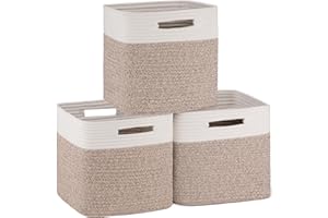 OIAHOMY Cube Storage Basket, 3-Pack Woven Cotton Rope Baskets for Storage, 11-Inch Cube Basket with Handles, Great for Shelve