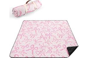 SmoothNovelty Pink Bow Picnic Blanket 80'' x 80'' Waterproof Extra Large Camping Blanket Coquette Picnic Mat Foldable Portable Preppy Outdoor Beach Mat with Carry Strap for Outdoor Grass Lawn Park