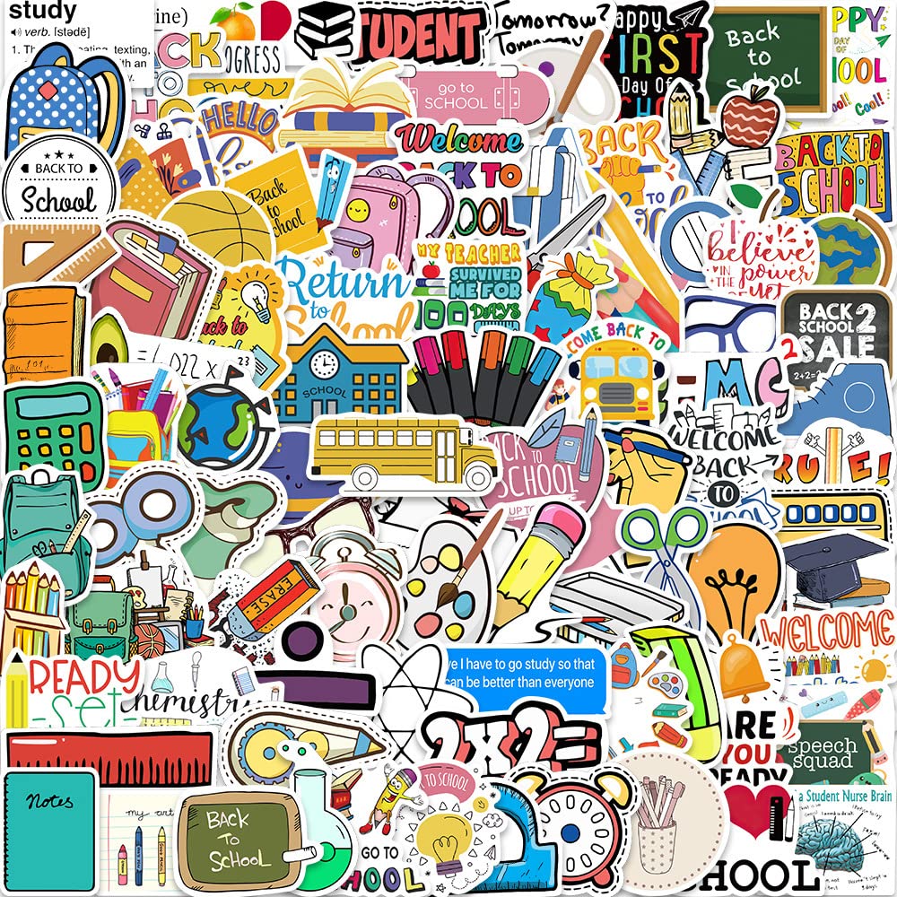 100 Pcs Back to School Stickers for Students Kids, Colorful Science Scrapbook Sticker Packs for Laptop Water Bottles, Books, Waterproof Teacher Decals School Supplies Classroom Decorations DIY Crafts