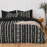 Wake In Cloud - Western Comforter Set, Boho Southwestern Rustic Style with Striped Aztec Multi-Geometric Pattern, Soft Lightweight Bedding, 3 Pieces, Charcoal Black, Queen Size