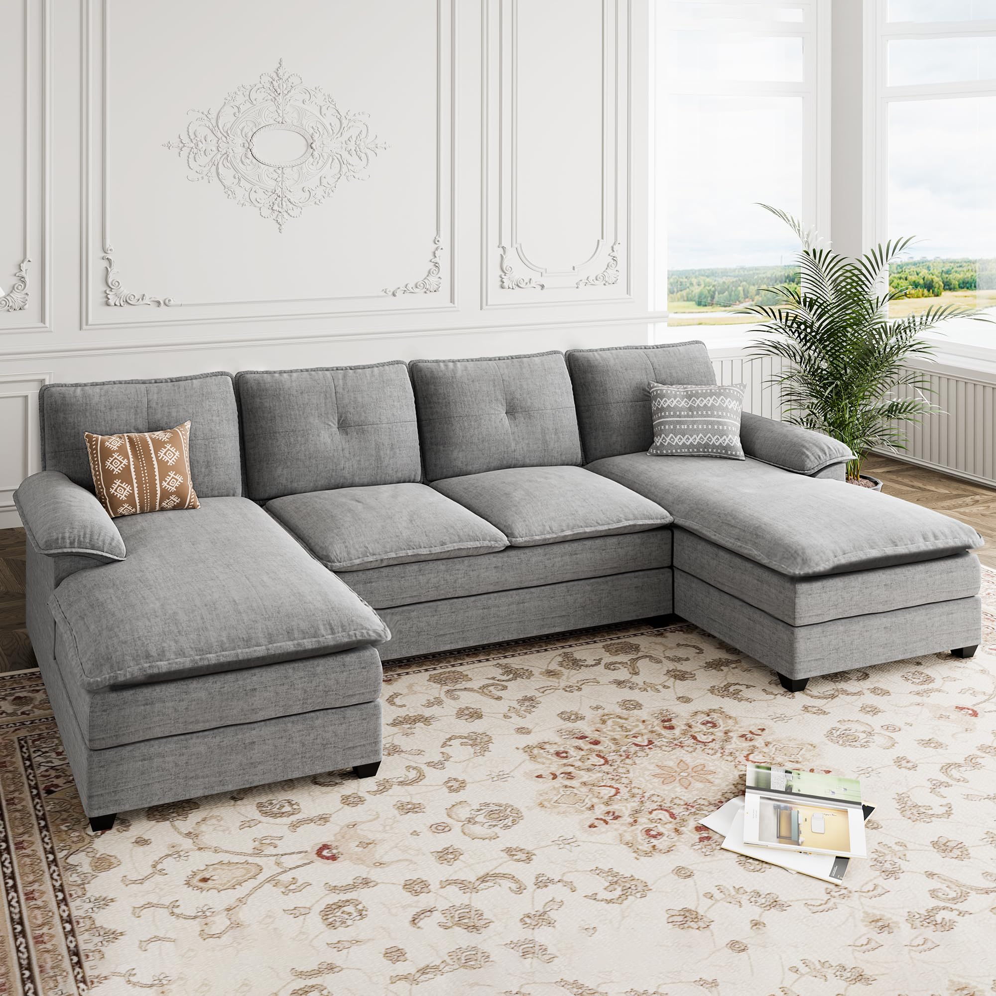 Photo 1 of **SELLING FOR PARTS AS PARTIAL SET. 2 PIECES ONLYShintenchi 110" Sectional Sofa, U-Shaped Modular Couches Sleeper with Thick Cushion & Soft Backrest, 4 Seat Sofa Couch with Double Chaise for Living Room, Grey