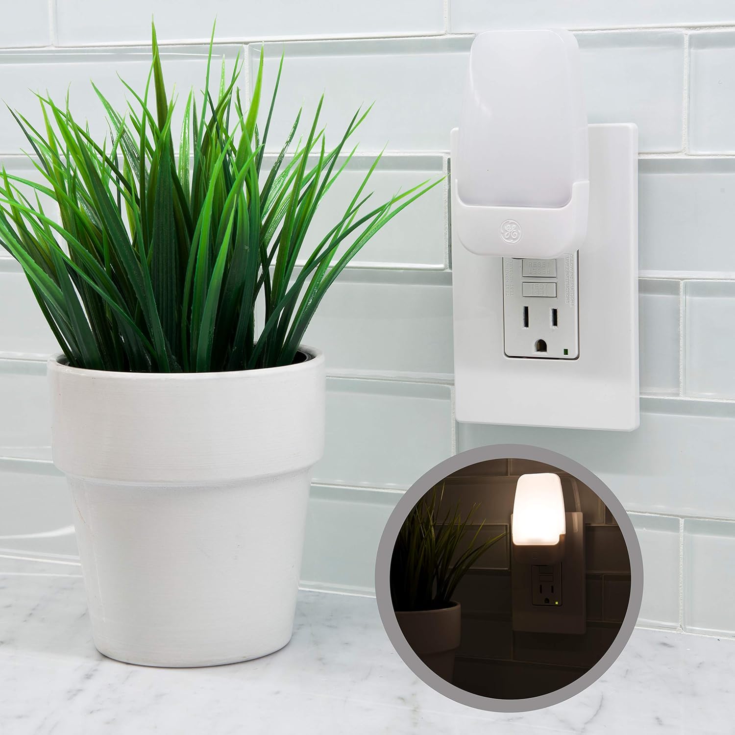 GE 30966 Bright White, 3000K, 2 Pack LED Night Light, Dusk to Dawn Sensor, UL-Listed, Ideal for Kitchen, Home Office, Bedroom, Nursery, Bathroom, 2: Home Improvement