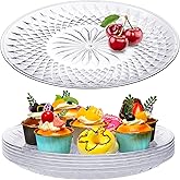 Fumete 6 Pcs Round Plastic Serving Platters Clear Plastic Serving Tray Acrylic Crystal Flan Plates for Food Cake Cookie Fruits Birthday Wedding Party Supplies(12 Inch)