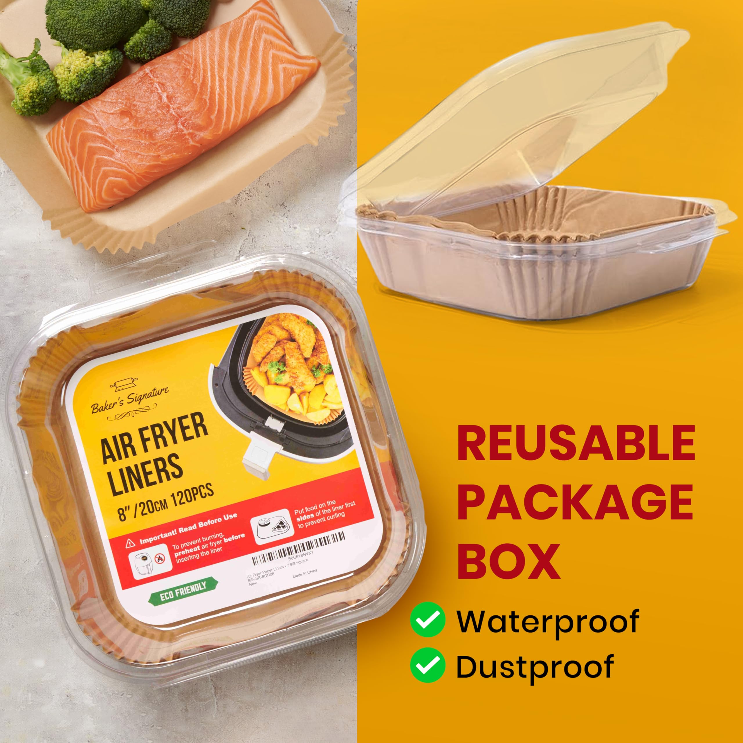 Air Fryer Paper Liners, 125Pcs Air Fryer Disposable Liners, Non-Stick and Oil Proof for Easy Cleanup, 8” Square for 5-8 qt Basket by Baker's Signature