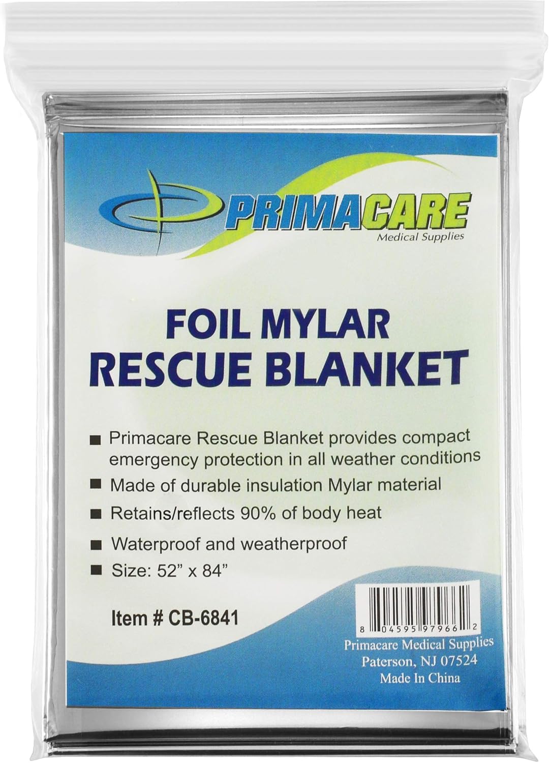 Primacare HB-10 Emergency Foil Mylar Thermal Blanket (Pack of 10), 52" Length x 84" Width, Silver: Health & Personal Care