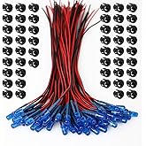 12 Volt 5MM Pre Wired Led Light Emitting Diodes,Micro Led Lights Diodes for Model Assortment Kit,9V 12V Mini Single Led Bulbs (Blue / 50 Pcs, 5MM)